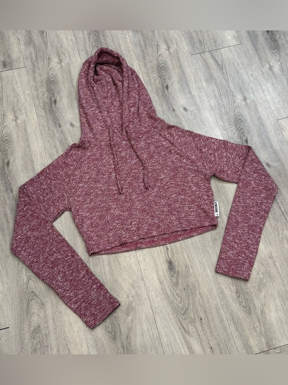 Gymshark Slouge Plum Heather Knit Athletic Cropped Ribbed Marled Hoodie